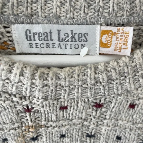 Vitage 1990's Grey Knit Sweater Large Great Lakes Chunky Knit Sweater Cottage - Picture 3 of 10